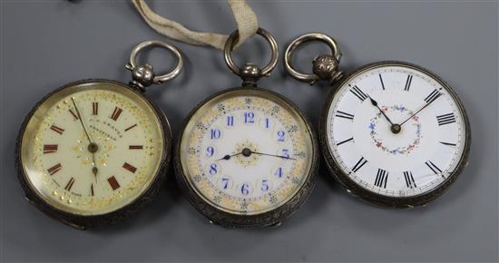 Three early 20th century fob watches including two 935 white metal.